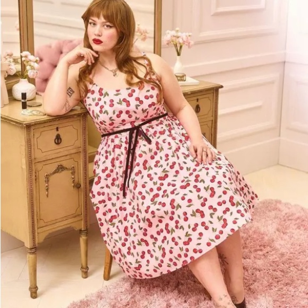 Torrid Retro Chic Plus Size 4X Pink Cherry Print Dress